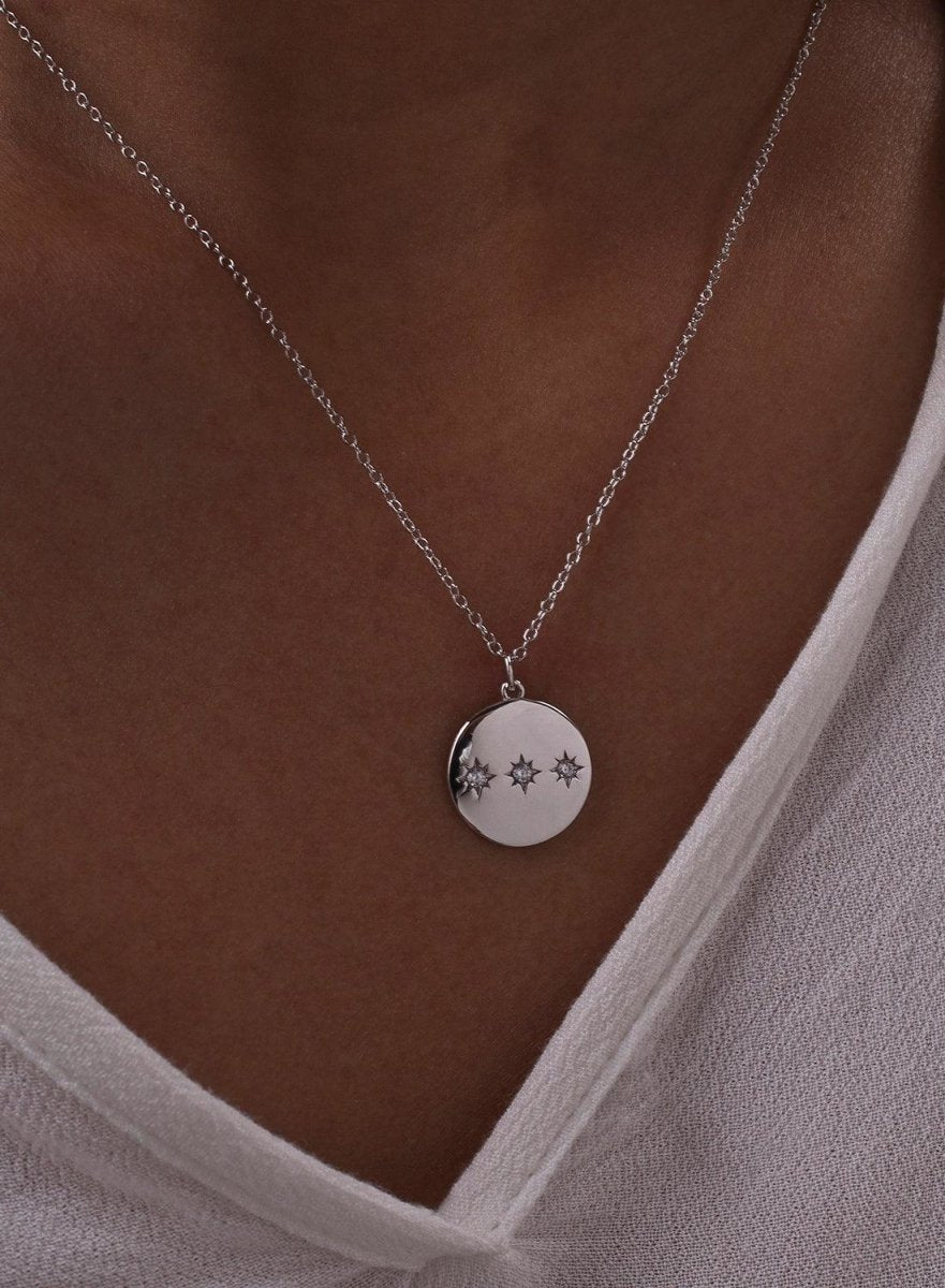 Collar medalla en plata diseño triple destello-LINEARGENT