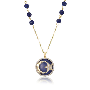 Collar medalla motivo cental diseño luna y estrella con circonitas