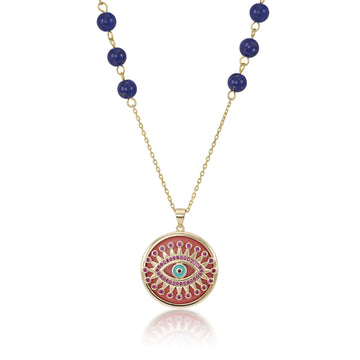 Collar medalla motivo central ojo con circonitas y esmalte azul