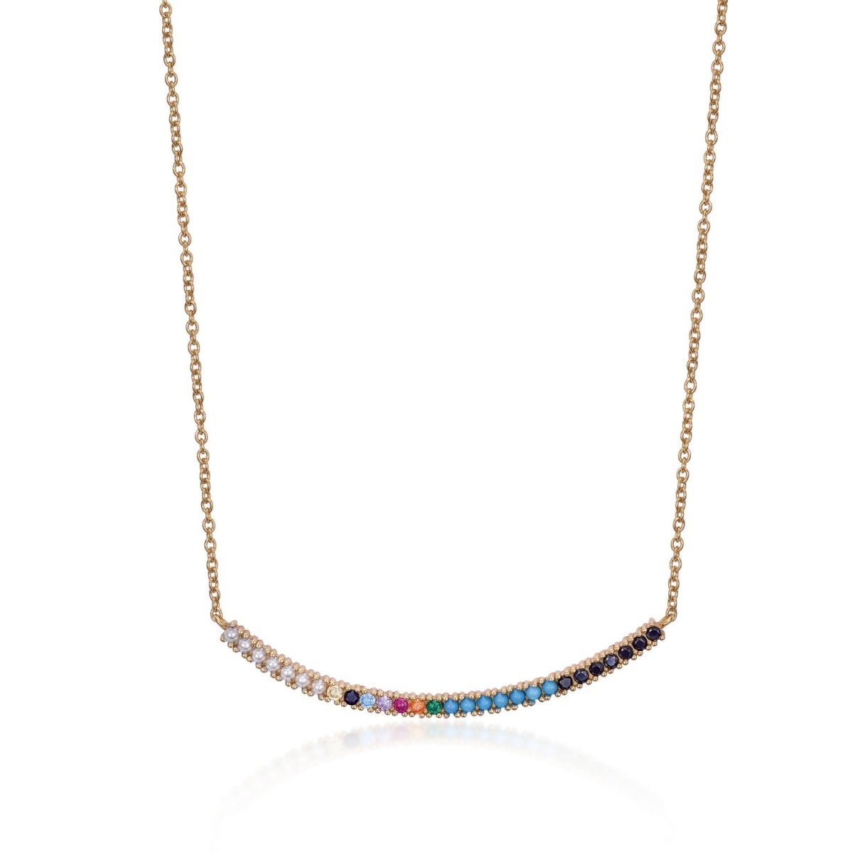 Collares con colgantes bañados en oro formado por una cenefa con bolas y circonitas de colores-LINEARGENT