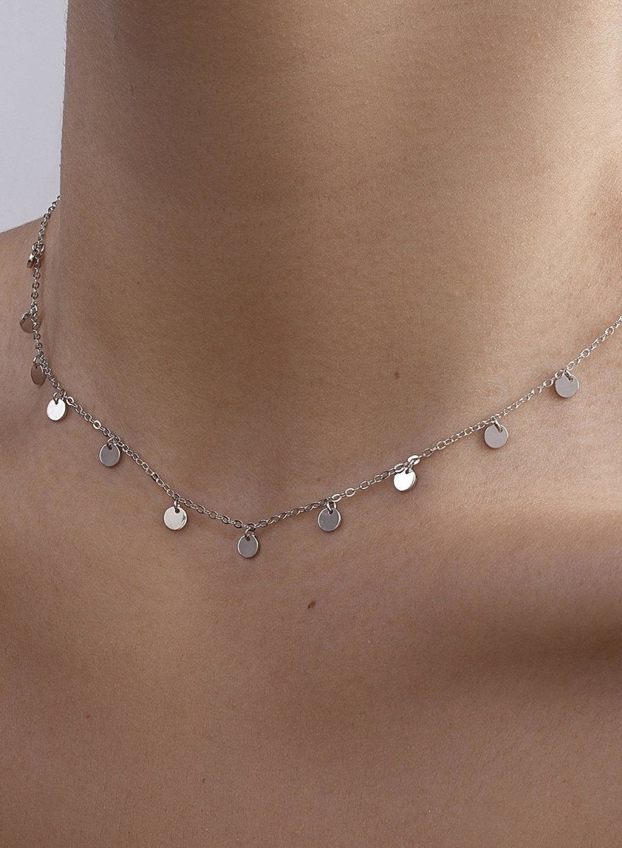 Collares con colgantes circulares de plata lisa-LINEARGENT