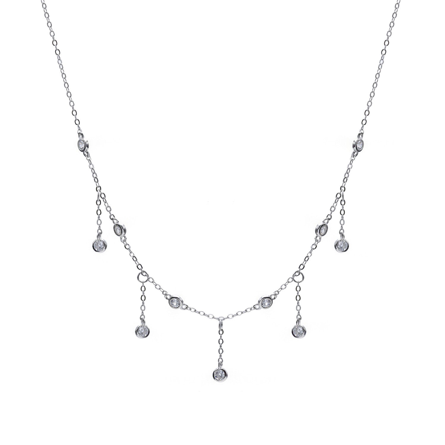 Collares con colgantes de plata con diseño de cascada de circonitas-LINEARGENT