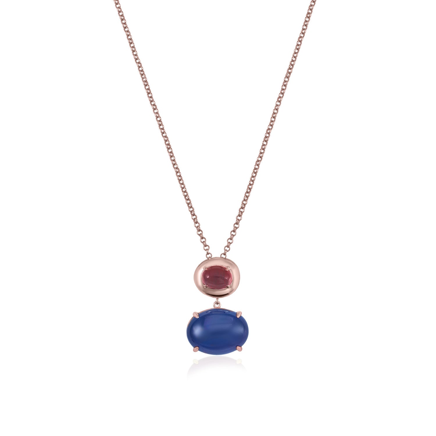 Collares con colgantes de plata con doble circonita azurita y fucsia-LINEARGENT