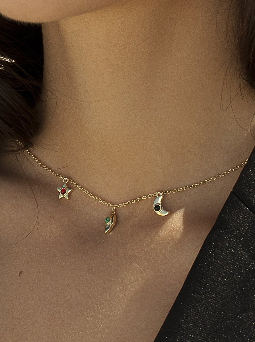 Collares con colgantes de plata dorado triple motivo-LINEARGENT