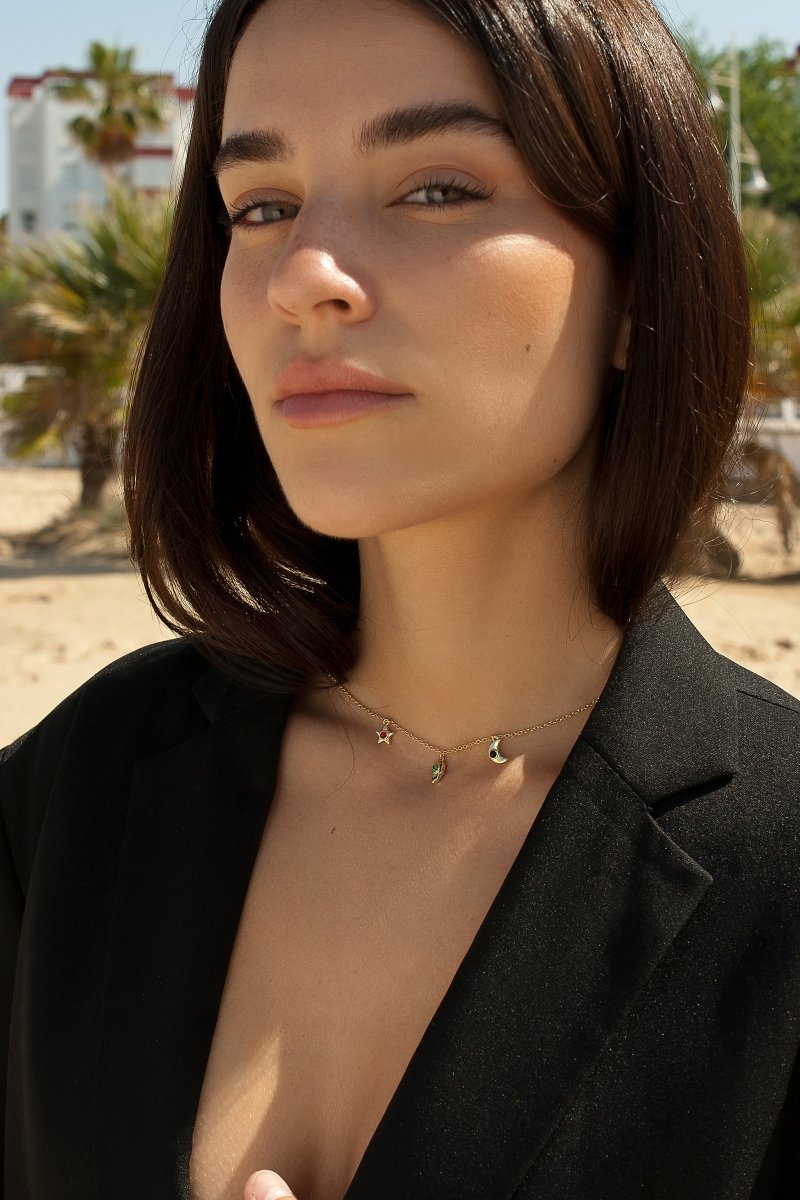 Collares con colgantes de plata dorado triple motivo