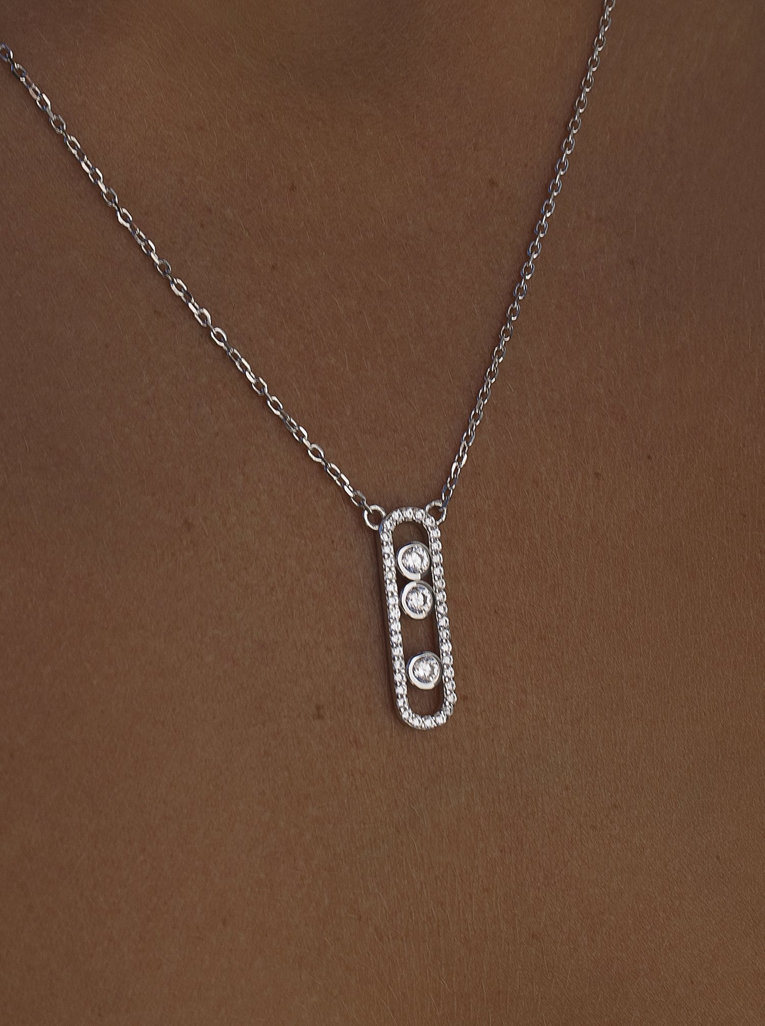 Collares con colgantes diseño link con circonitas-LINEARGENT