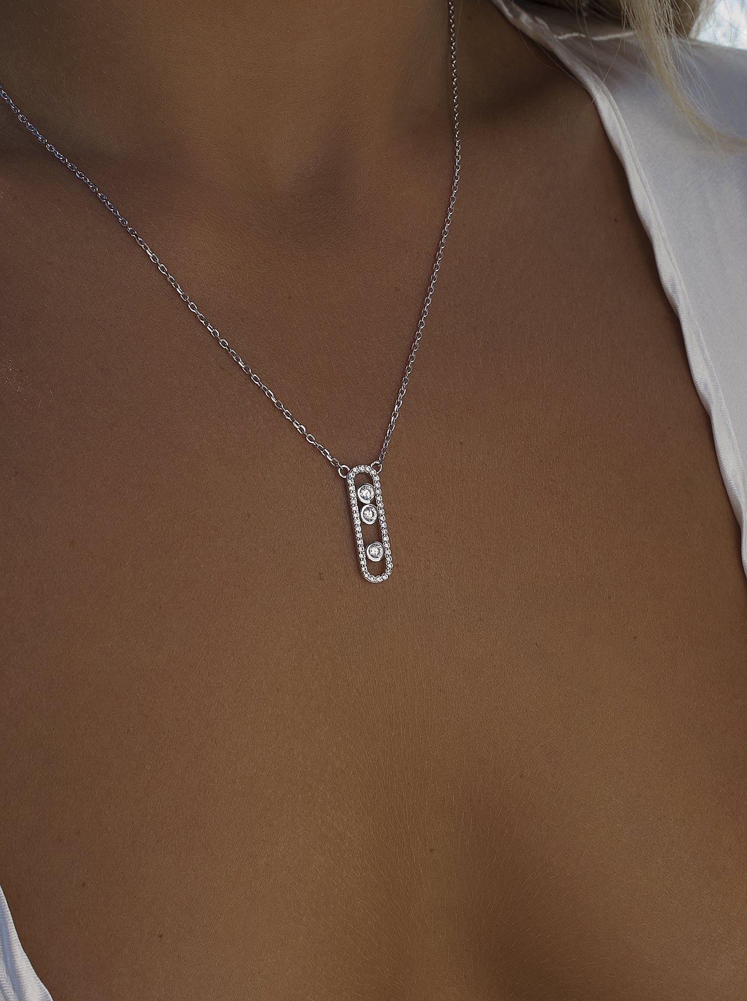 Collares con colgantes diseño link con circonitas-LINEARGENT