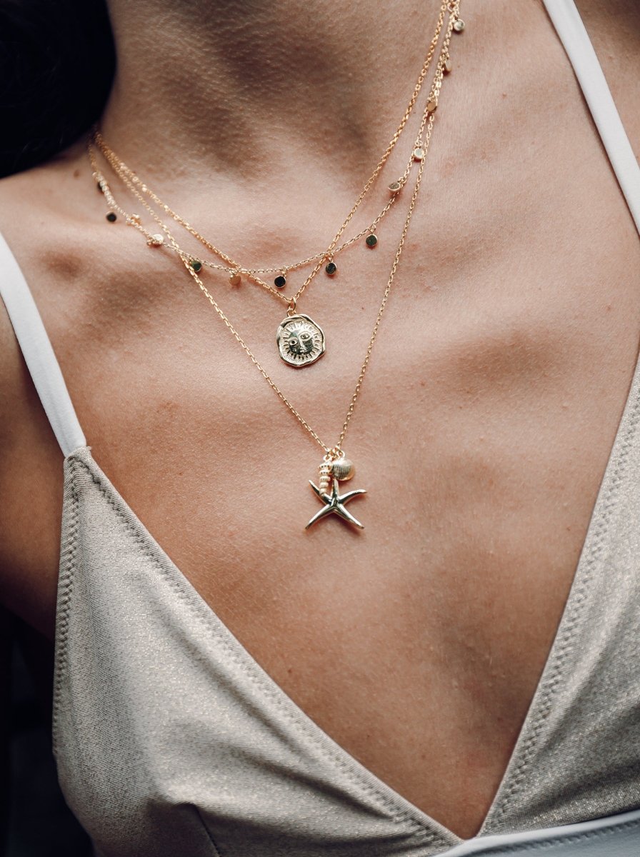 Collares con colgantes estilo mini círculos bañados en oro