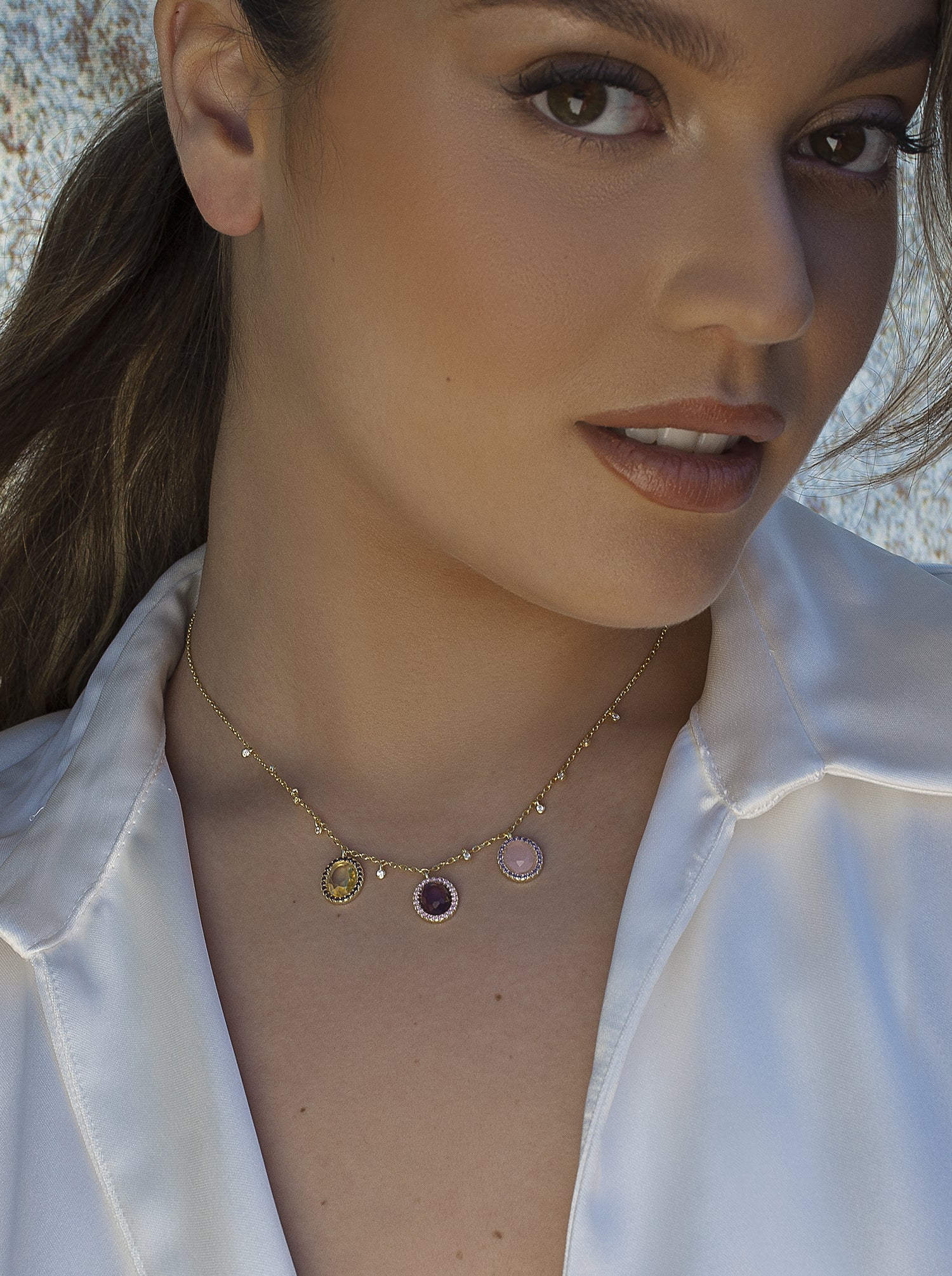 Collares con colgantes plata baño dorado con piedras de colores-LINEARGENT