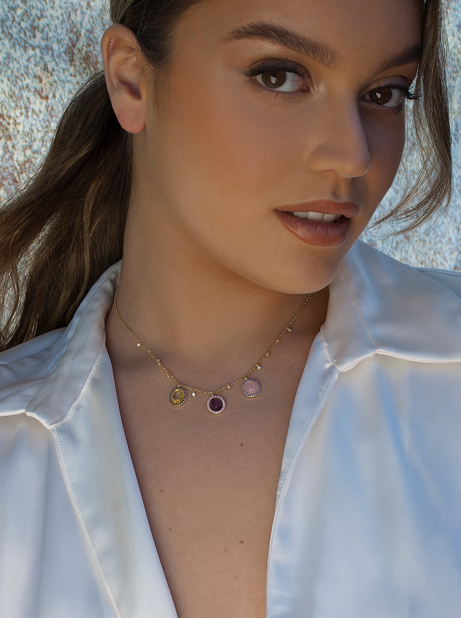 Collares con colgantes plata baño dorado con piedras de colores-LINEARGENT