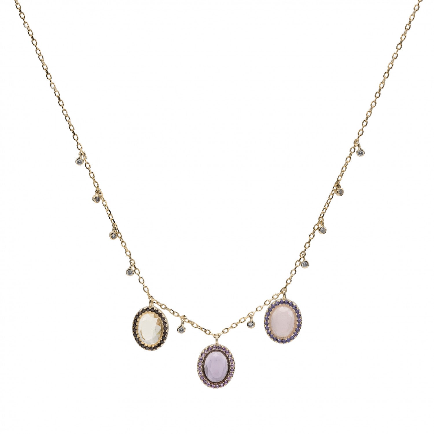 Collares con colgantes plata baño dorado con piedras de colores-LINEARGENT