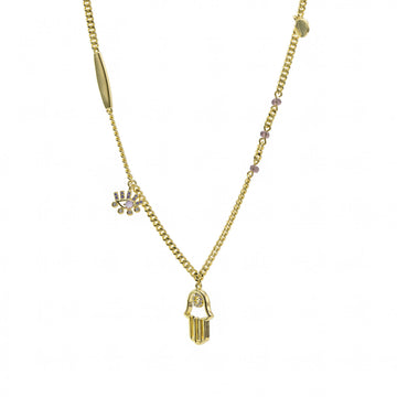 Collares con colgantes plata baño oro mano de fátima
