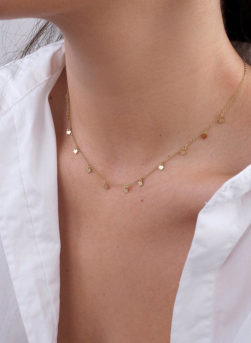 Collares con colgantes plata baño oro mini estrellas