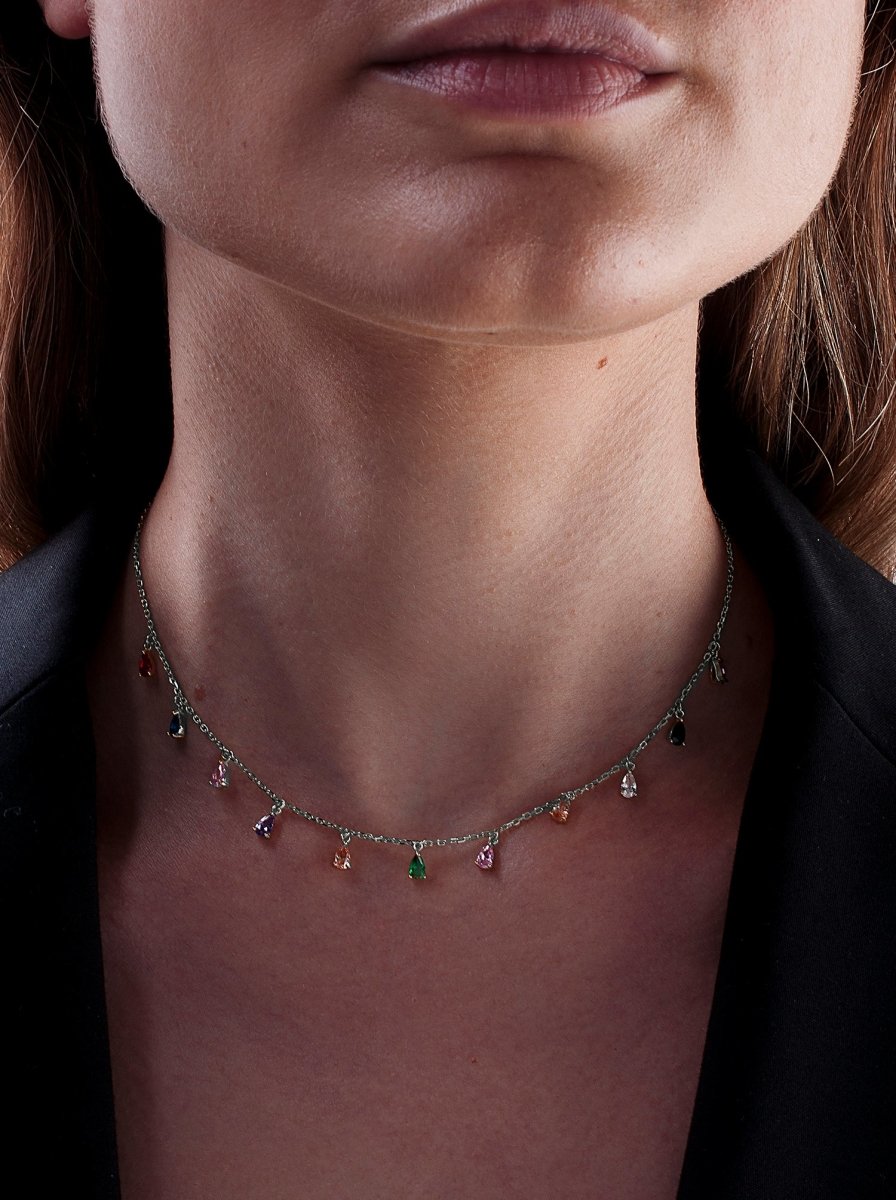 Collares con colgantes plata diseño lágrimas multicolor-LINEARGENT