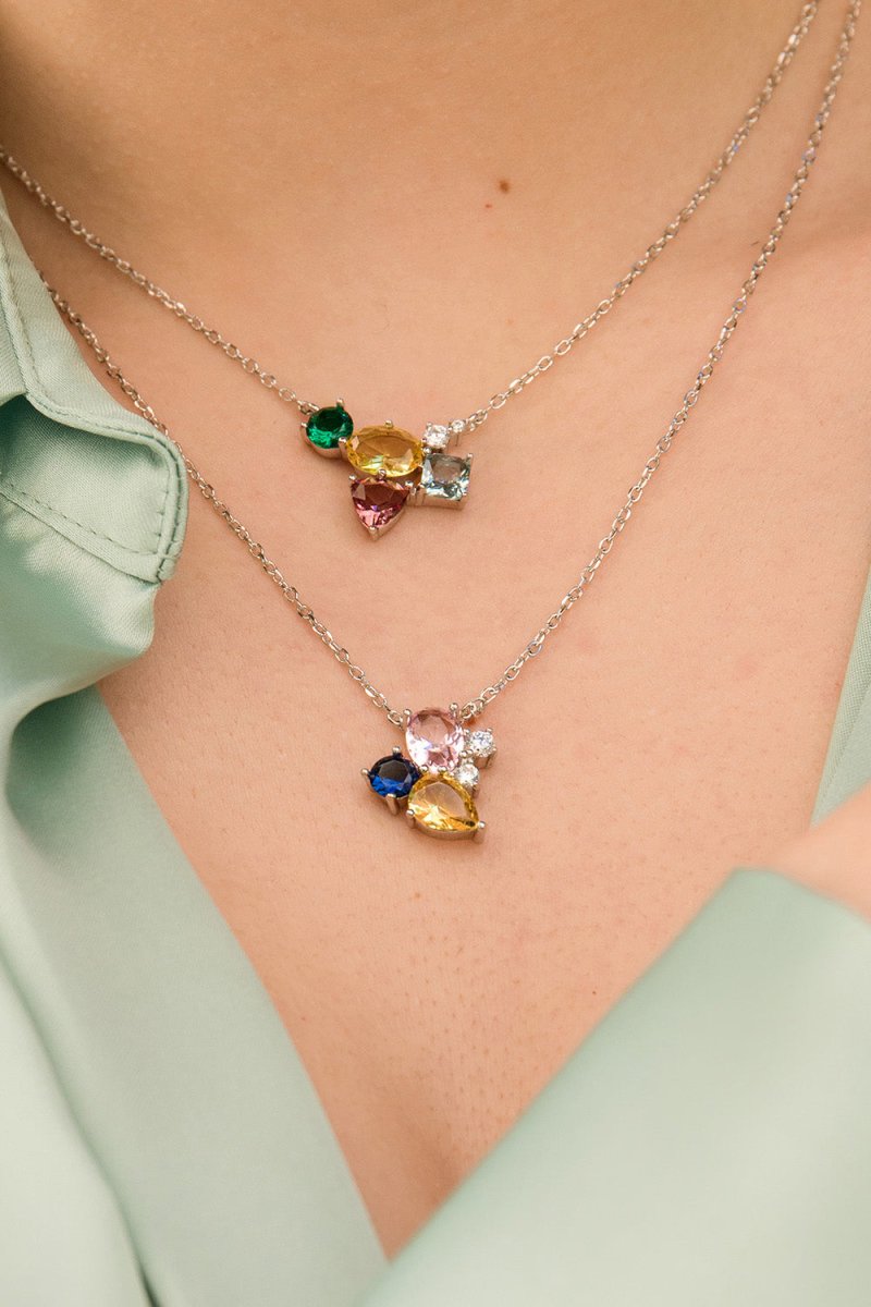 Collares con piedras con lapislazuli y antracita con circonitas-LINEARGENT