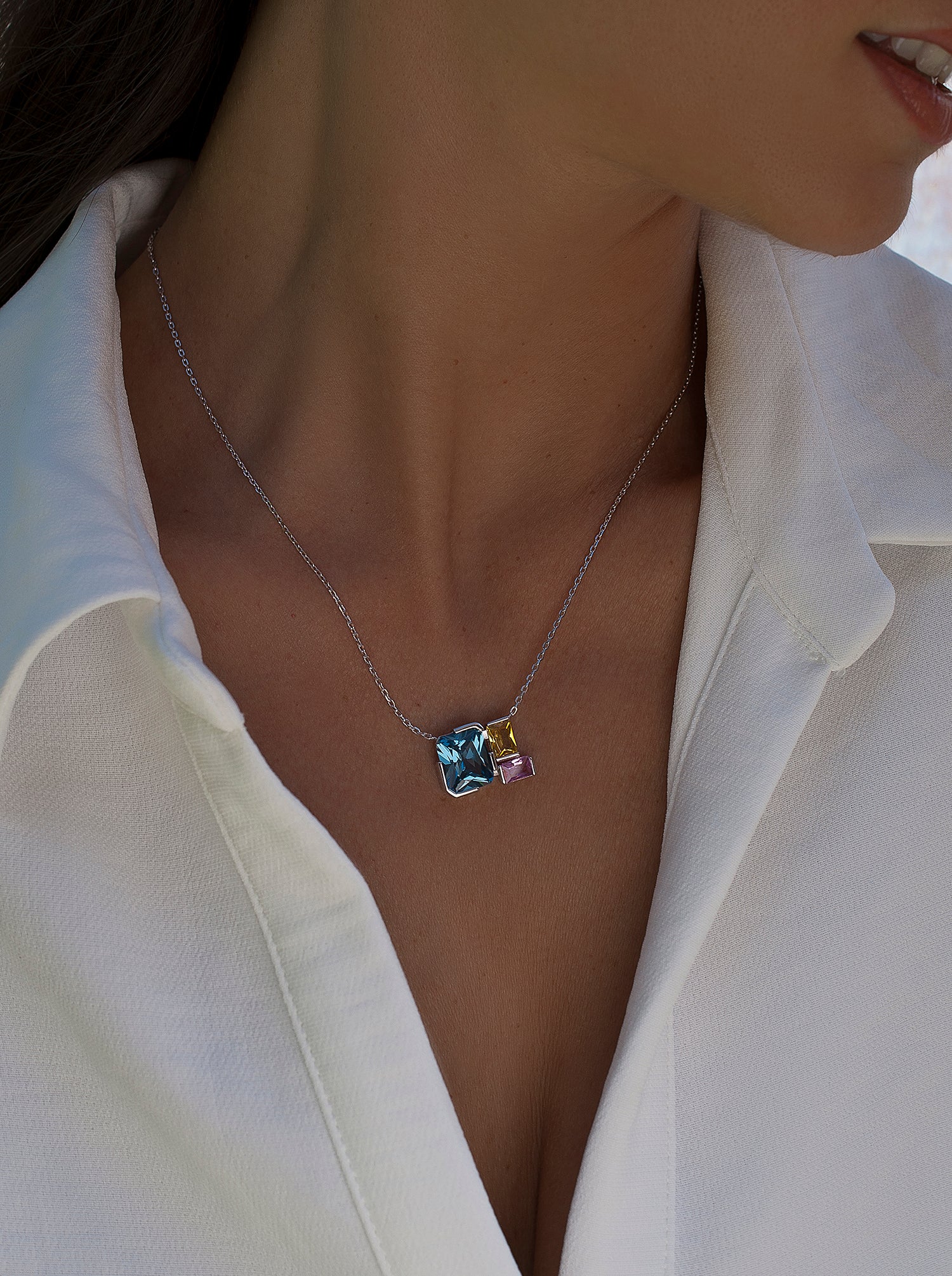 Collares con piedras de colores talla esmeralda-LINEARGENT