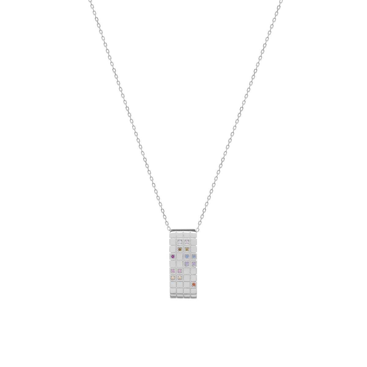 Collares con piedras de plata diseño rectangular multicolor-LINEARGENT