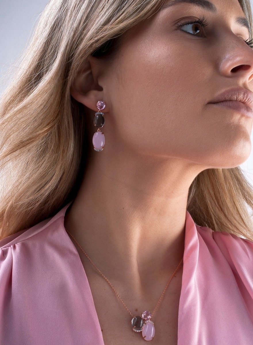 Collares con piedras de plata lisa baño rosa triple motivo rosa