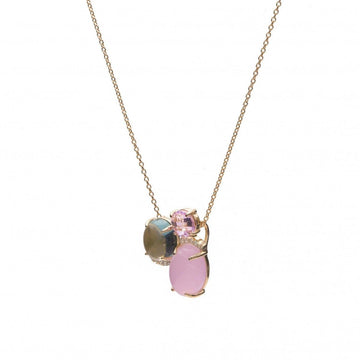 Collares con piedras de plata lisa baño rosa triple motivo rosa