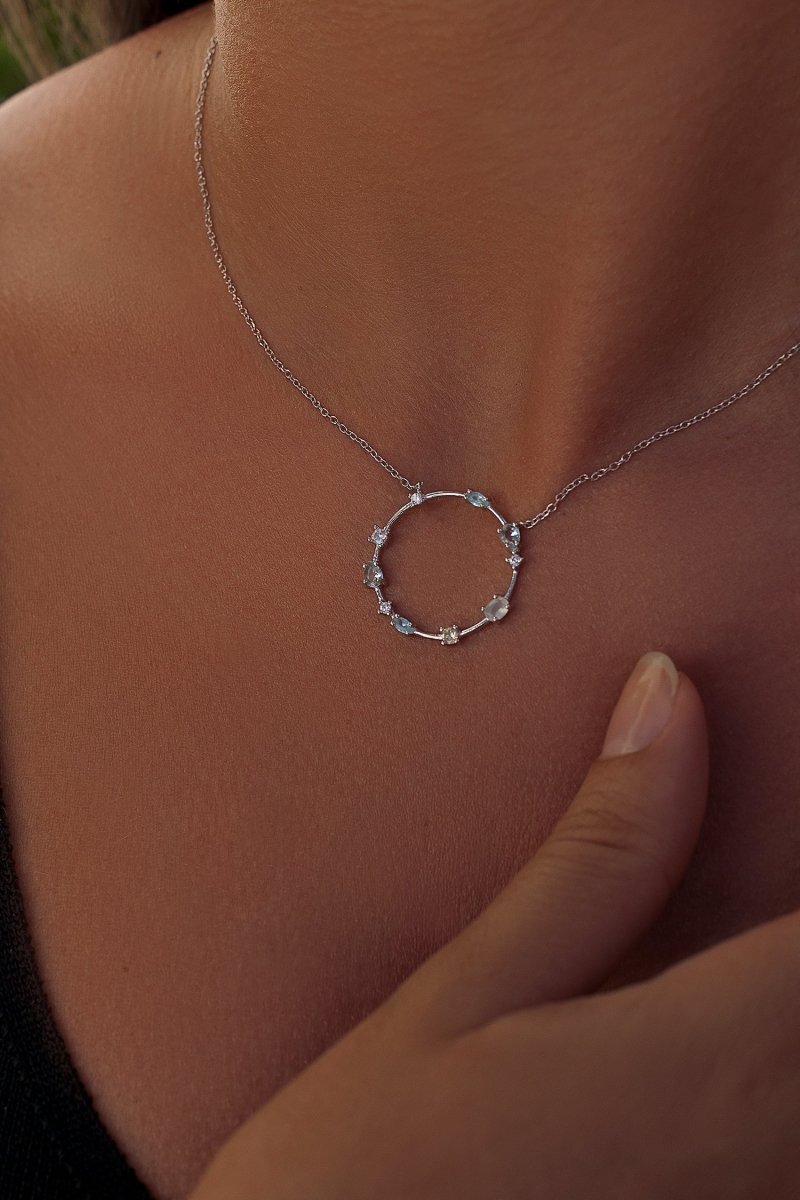 Collares con piedras de plata tono azul y verde claro en talla oval y pera-LINEARGENT