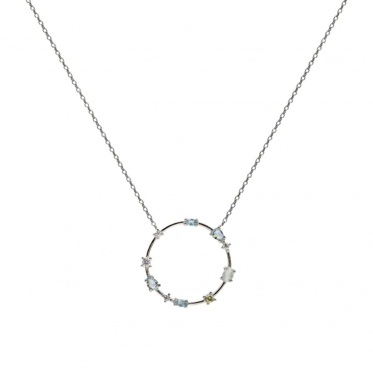 Collares con piedras de plata tono azul y verde claro en talla oval y pera-LINEARGENT