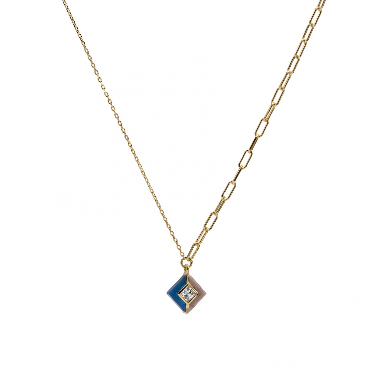 Collares con piedras diseño cuadrado de rodonita y ágata azul-LINEARGENT