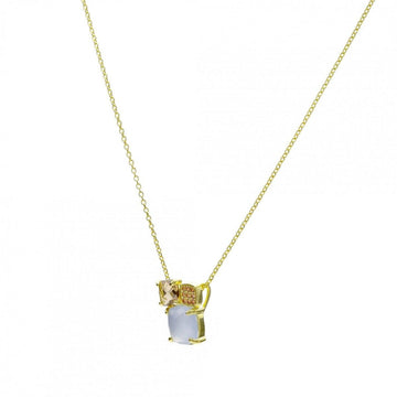 Collares con piedras en plata baño oro doble diseño en azul
