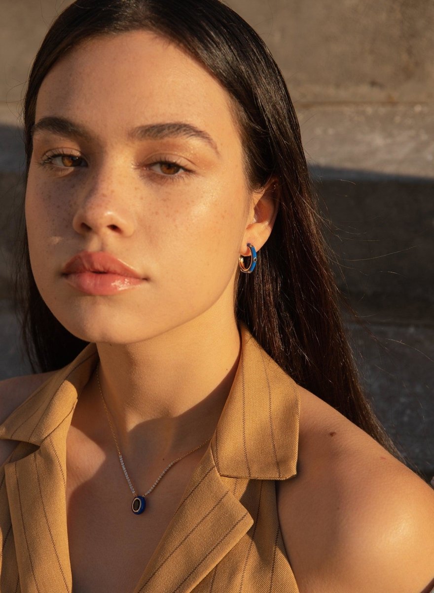 Collares con piedras en plata diseño esmalte azul oscuro