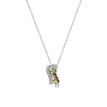 Collares con piedras en plata diseño ondulado verde y marrón