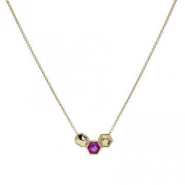 Collares con piedras fucsia diseño triple motivo hexagonal