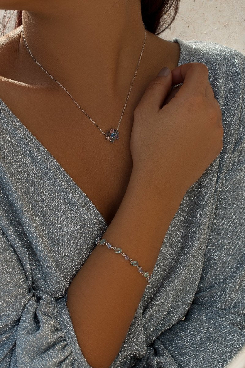 Collares con piedras mosaico de colores de talla oval-LINEARGENT