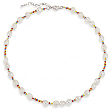 Collares cortos de plata diseño multicolor con perla
