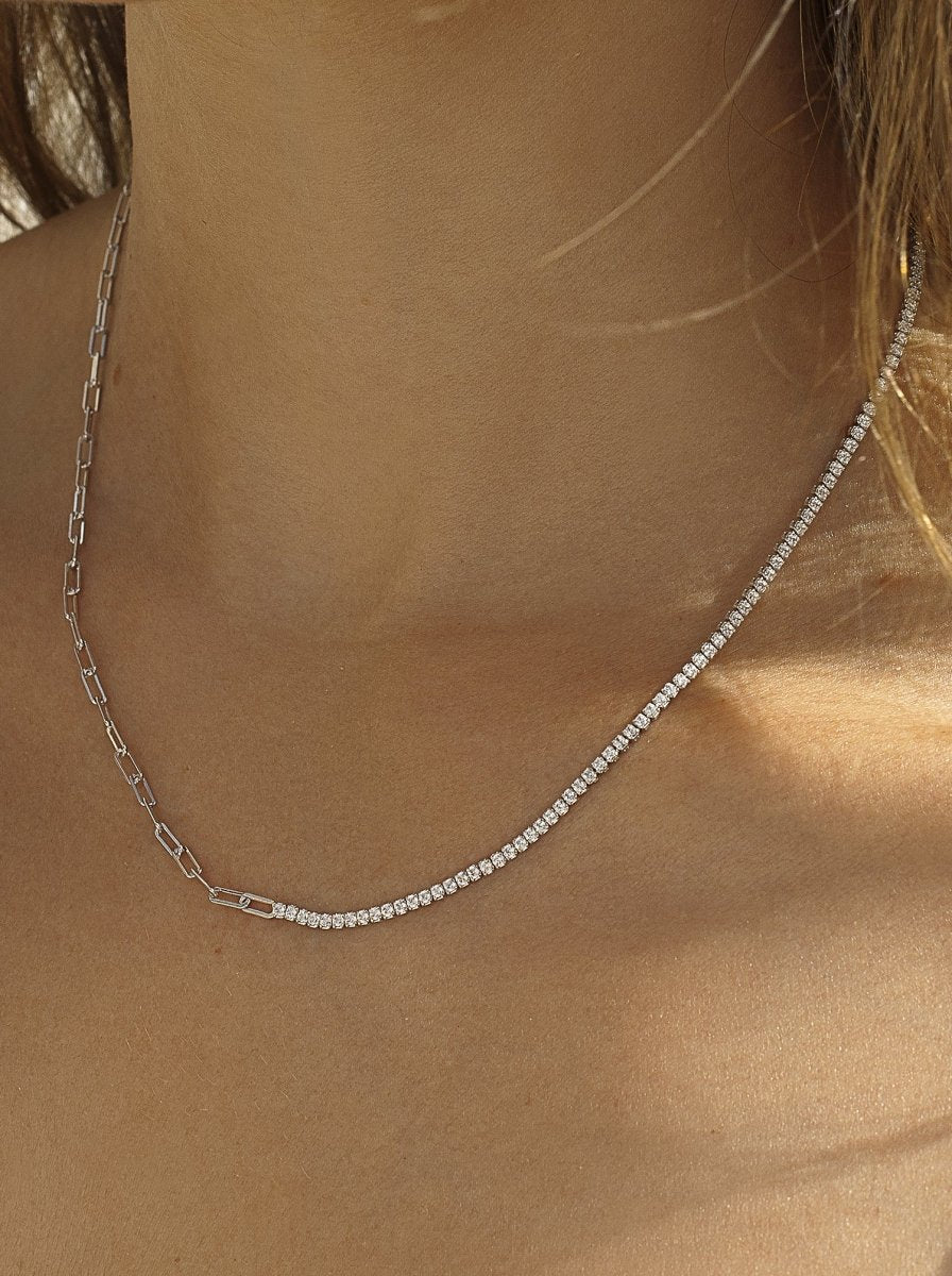 Collares cortos diseño de paper clip y circonitas-LINEARGENT