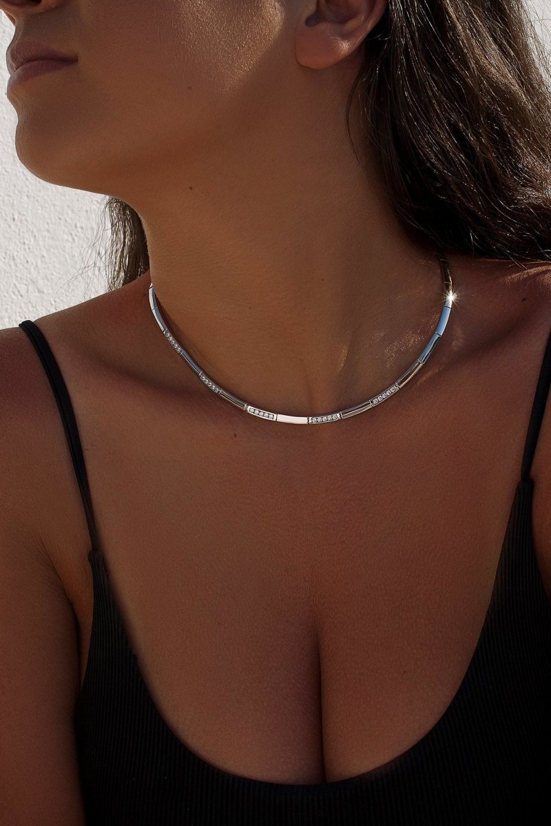 colliers courtes design pièces de pièces argent lisse avec zircons