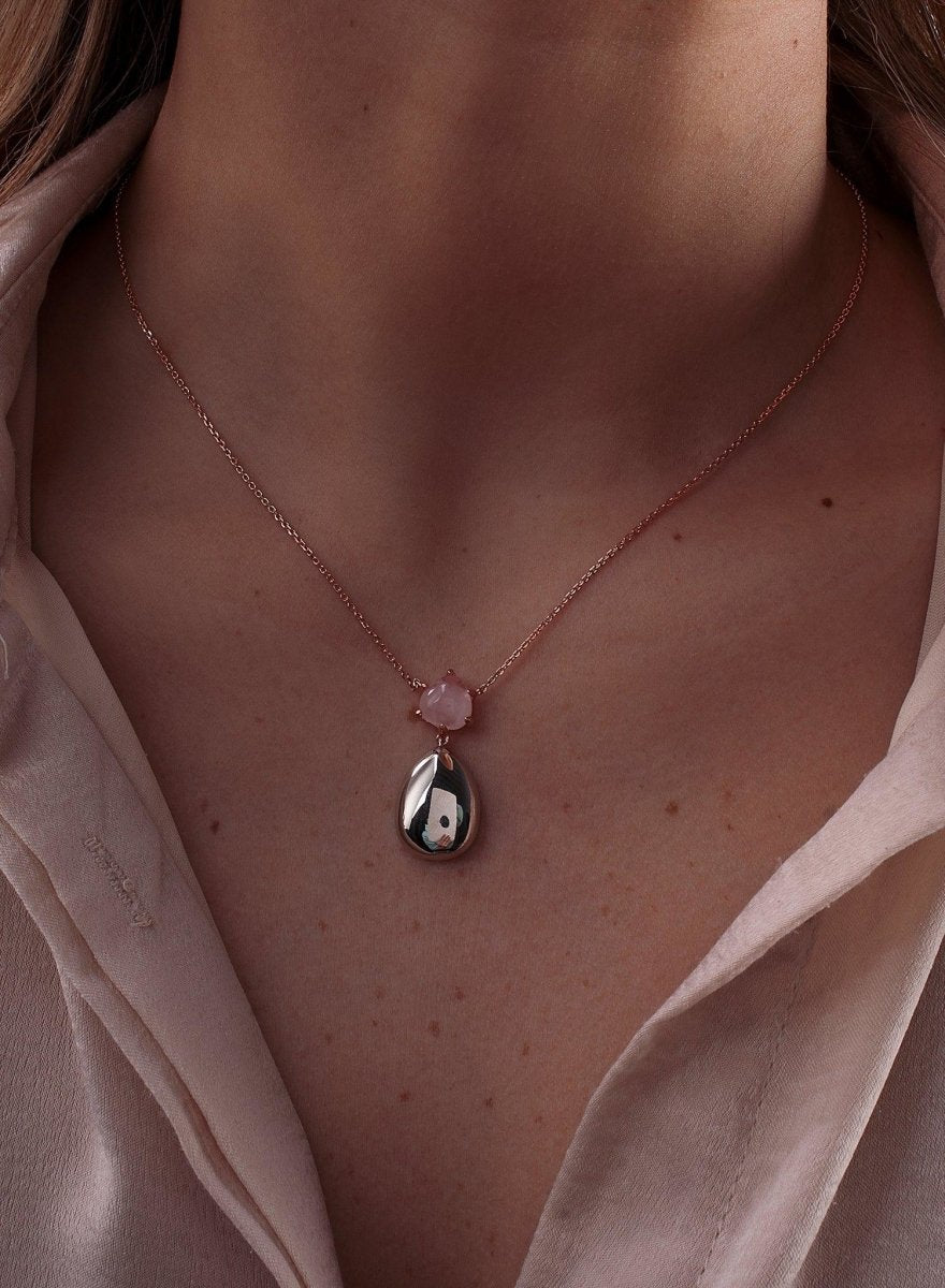 Collares de plata diseño lágrima en tono rosa-LINEARGENT