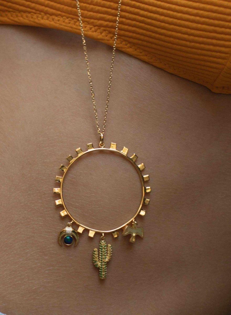 Collares de plata grandes diseño circular cactus-LINEARGENT