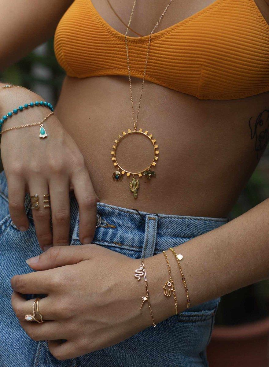 Collares de plata grandes diseño circular cactus-LINEARGENT