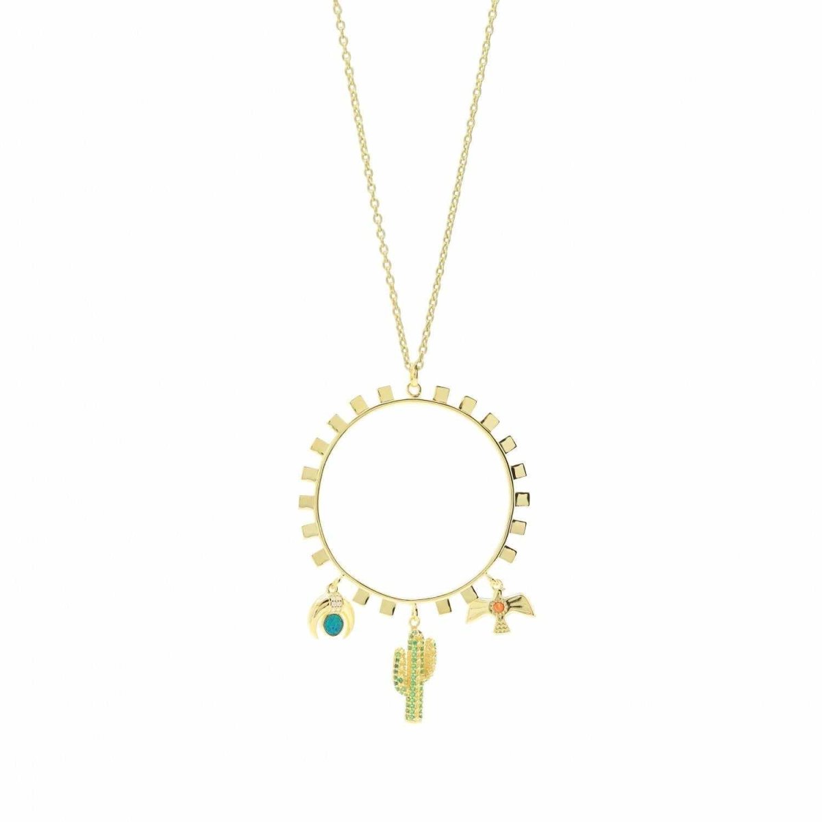 Collares de plata grandes diseño circular cactus-LINEARGENT