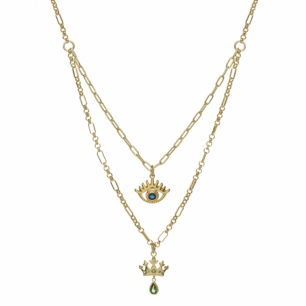 Collares dobles con charm de ojo y corona-LINEARGENT