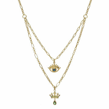 Collares dobles con charm de ojo y corona