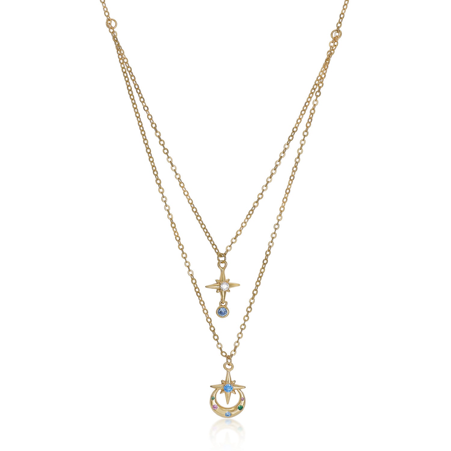 Collares dobles de plata bañada en oro diseño universo