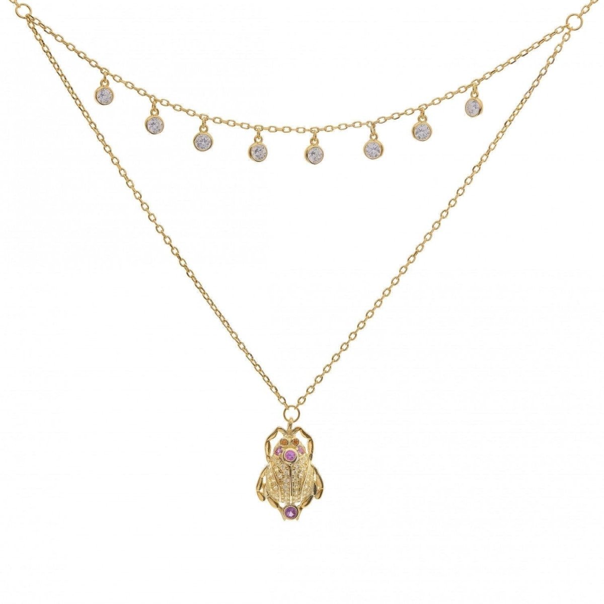Collares dobles de plata baño en oro diseño escarabajo-LINEARGENT