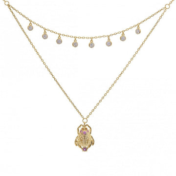 Collares dobles de plata baño en oro diseño escarabajo