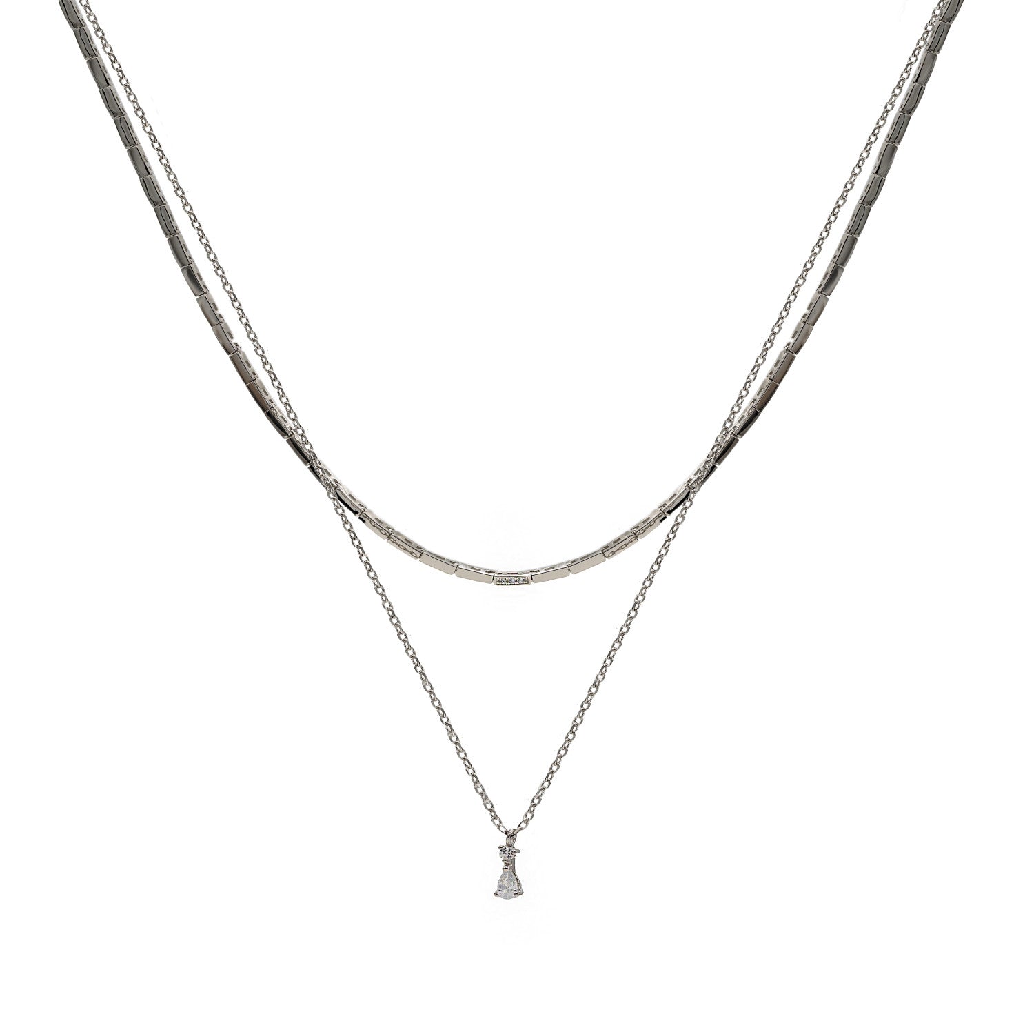 Collares dobles de plata diseño rígido y circonitas-LINEARGENT