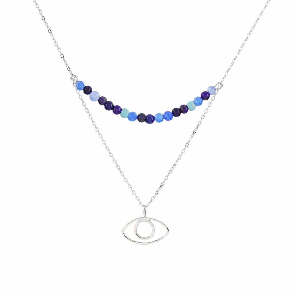 Collares dobles detalle de charm de ojo y gemas azules-LINEARGENT