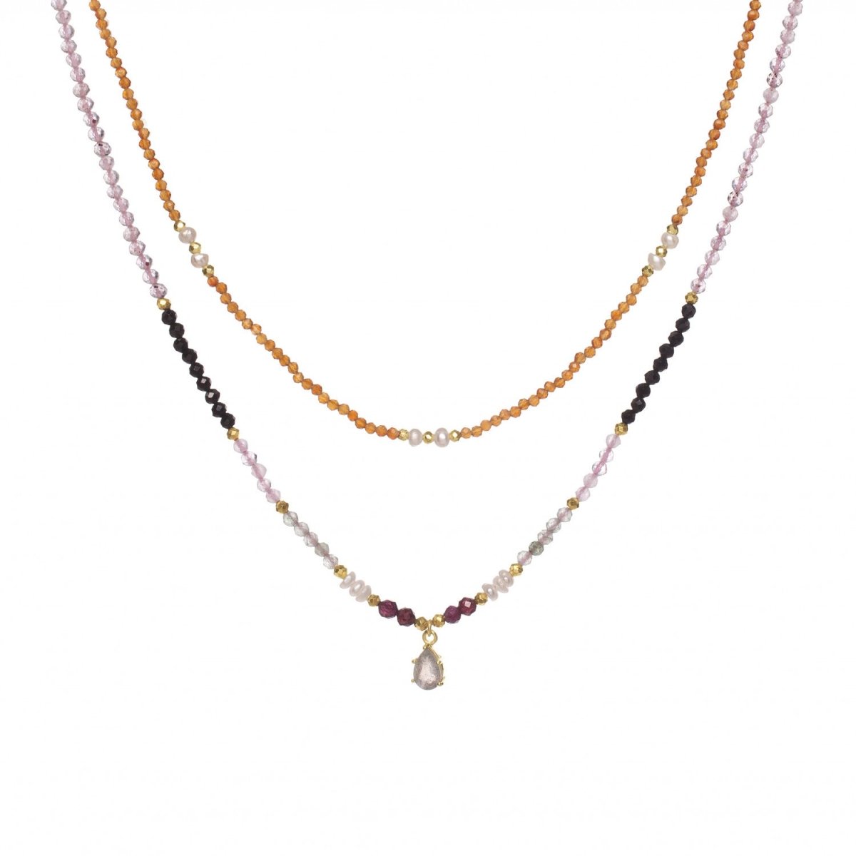 Collares dobles diseño de abalorios motivo central de cuarzo-LINEARGENT