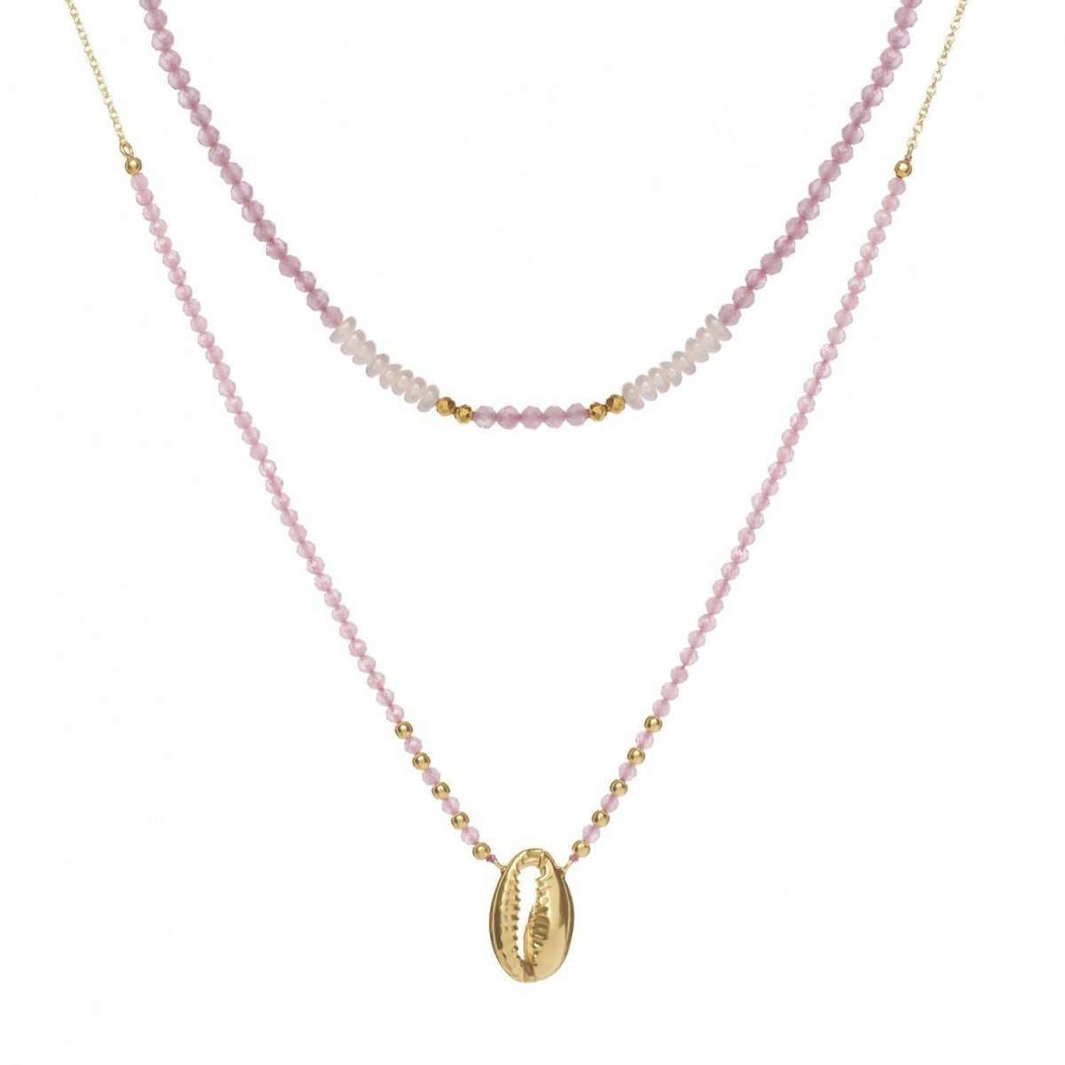 Collares dobles diseño de abalorios y charm de concha-LINEARGENT