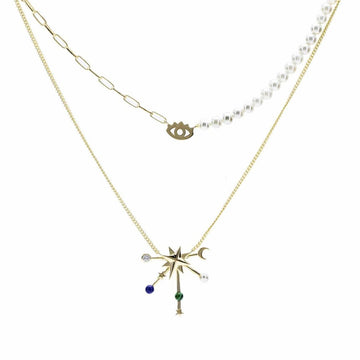 Collares dobles en plata diseño amuleto con perlas