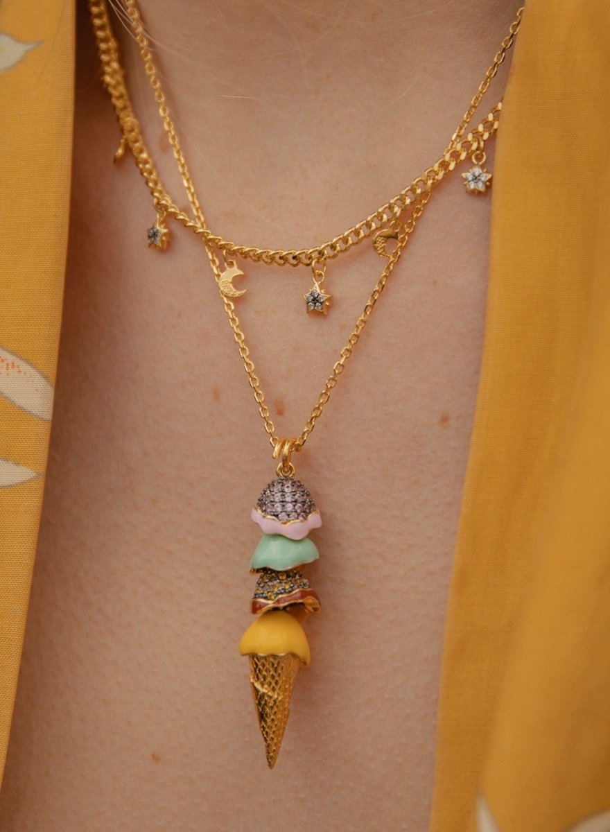 Collares dobles motivo de varios charms bañados en oro-LINEARGENT