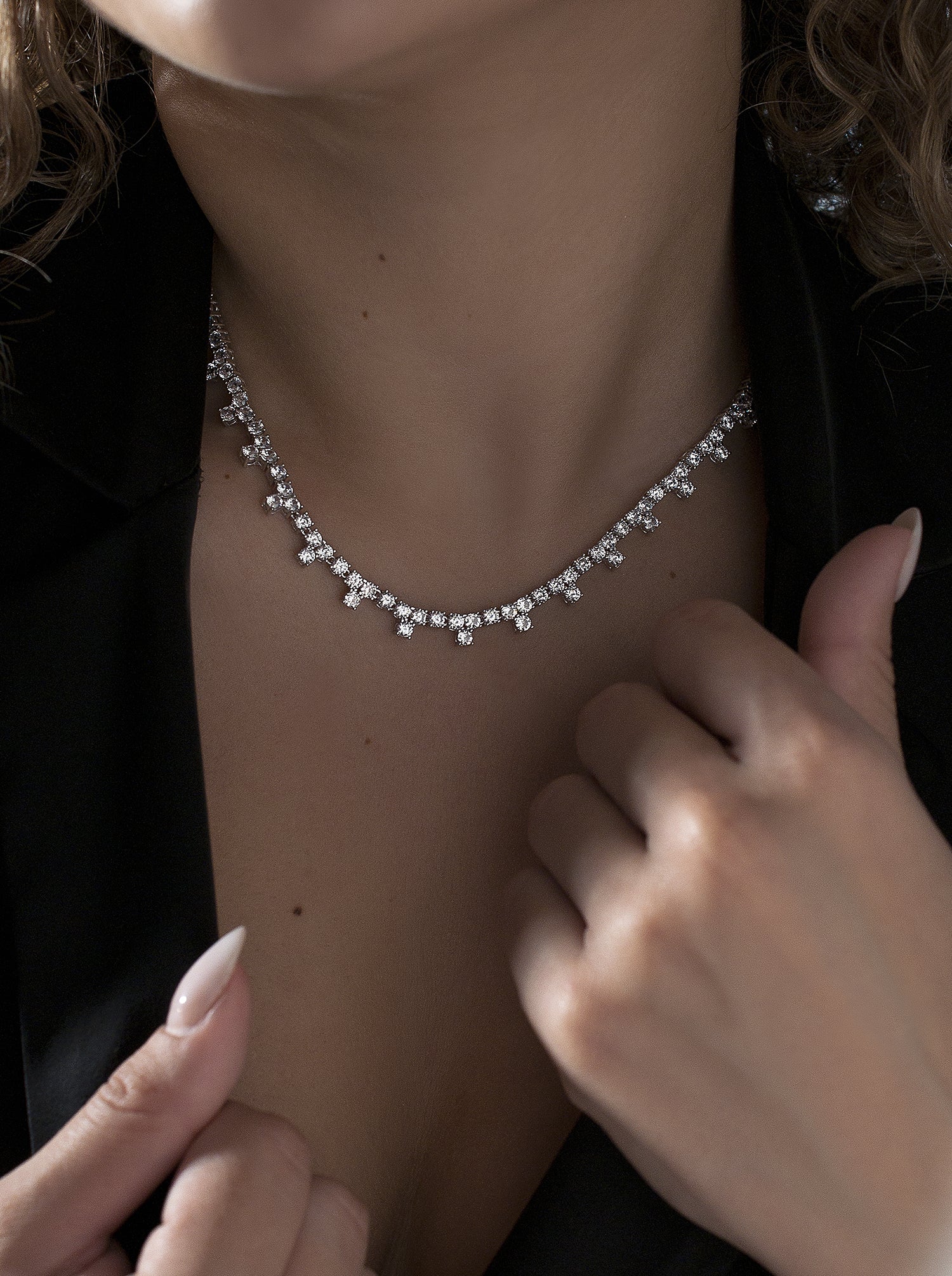 Collares fiesta en plata estilo novia con circonitas-LINEARGENT